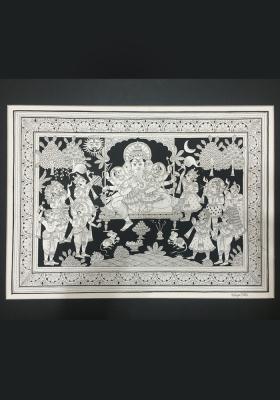 Citystore.in, Art & Paintings, Phad-Painting--size-13x17inches{ganesh-with-riddhi-siddhi}, Phad Painting