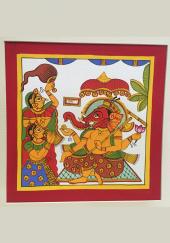 Citystore.in, Art & Paintings, Phad-Painting--size-10.5x10.5inches{ganesh-with-riddhi-siddhi}, Phad Painting,